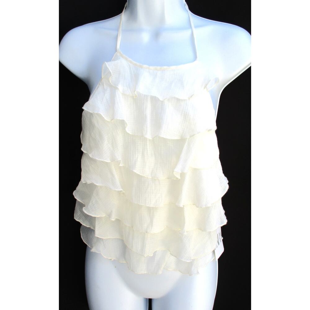 Nwt ZARA Ivory Off White Tiered Ruffle Backless Halter Top Camisole Women Size M